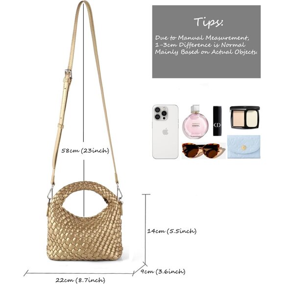 Golden vegan woven handbag for women with detachable crossbody strap - Picture 5 of 7